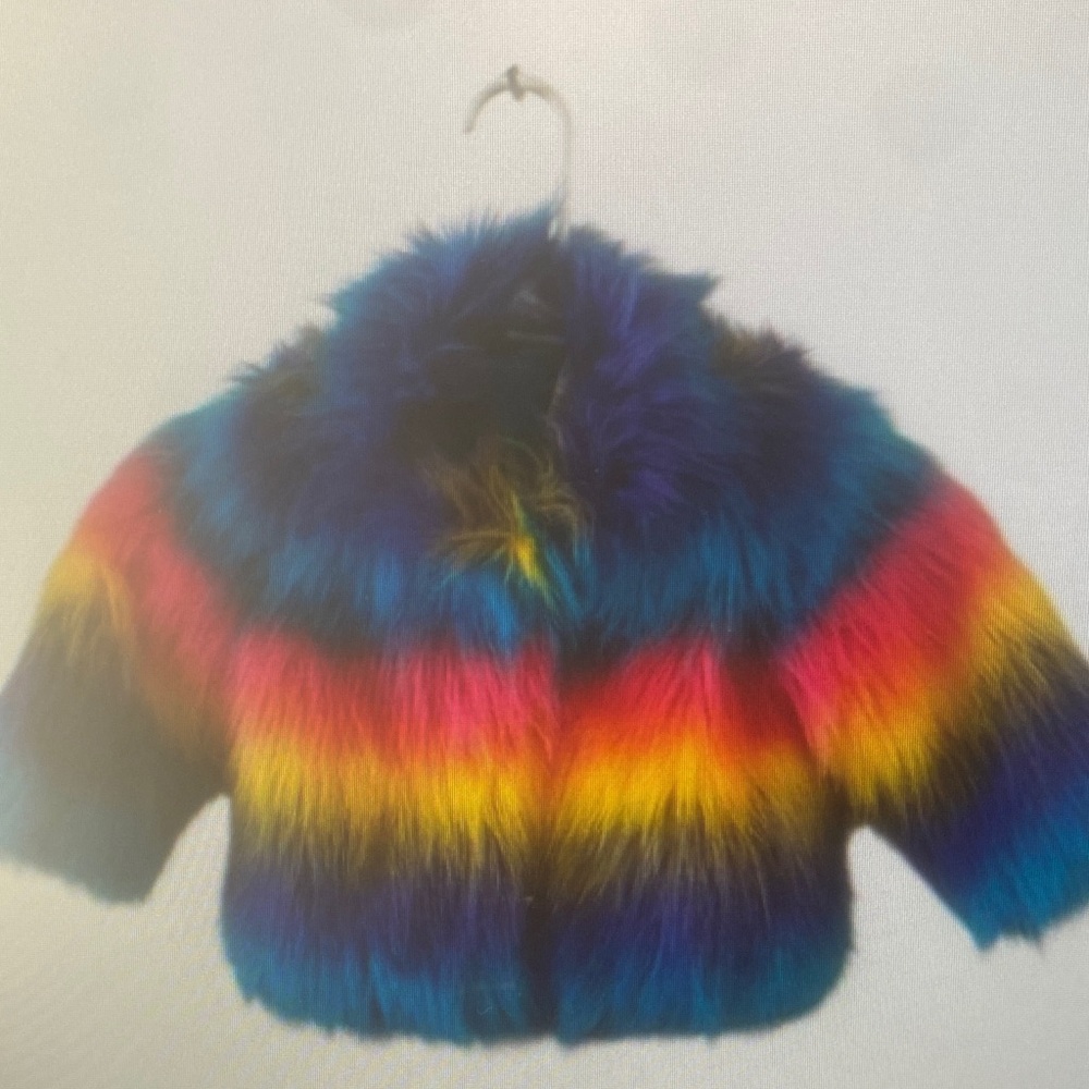 Kids Rainbow Faux Fur Jacket - Multicolor